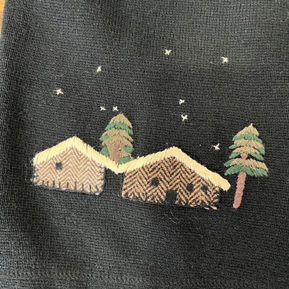 VTG 90s Woolrich Winter Scene Vest Womens L Black Cottage Primitive Barn Snow - Picture 4 of 8
